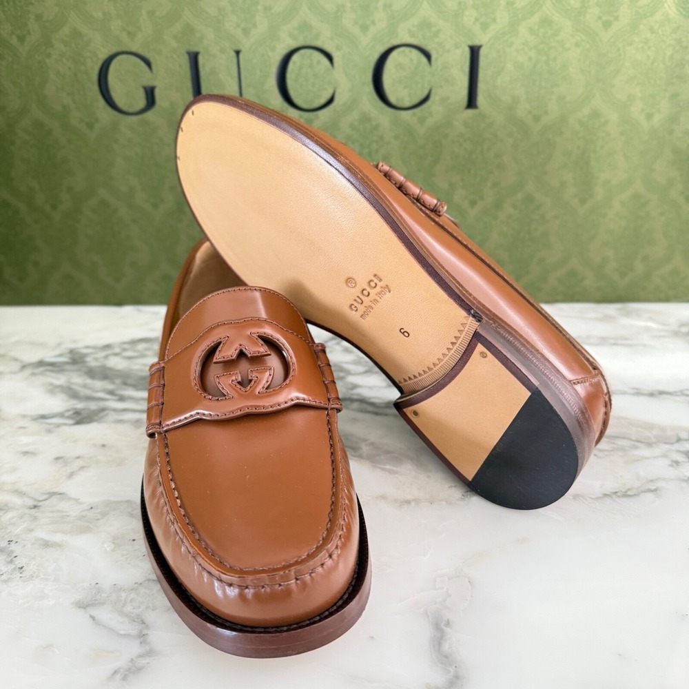 Gucci 738470 Mens Moccasin Leather Millennial Ribot GG Loafers Sz Gucci 6 - Picture 6 of 8